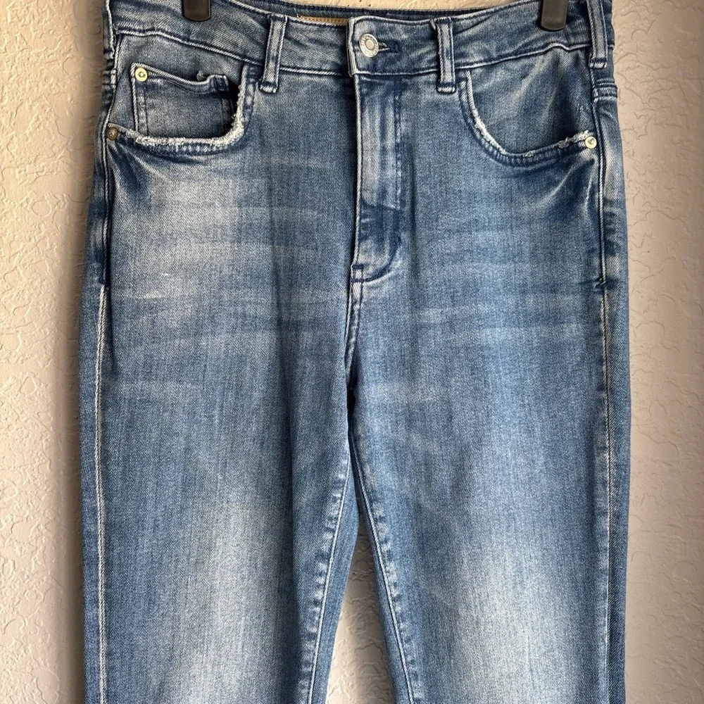 Pilcro Flare Womens 26 Jeans Blue Distressed High Rise Ripped Stretch Denim - Picture 3 of 10